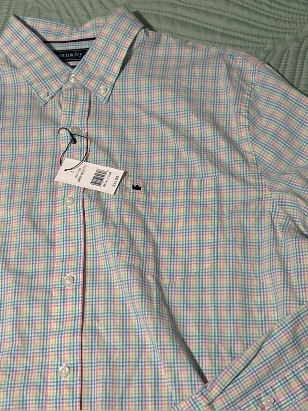 Crown & Ivy Shirt Mens Large Multi Plaid Classic Fit Motion Flex Preppy New $55